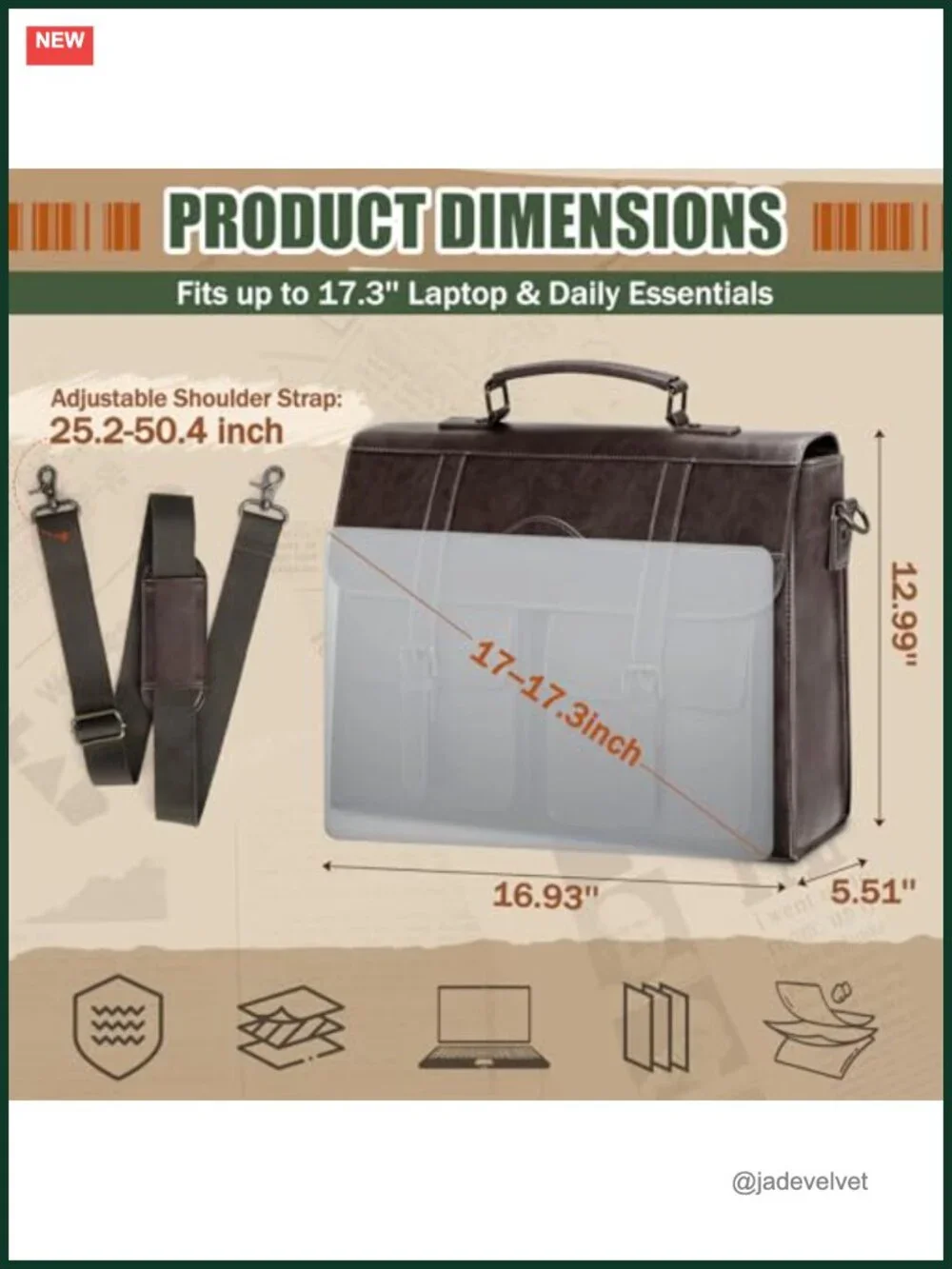 Vintage Style PU Leather Laptop Messenger Bag for Men, Fits 17 Inch Computer,